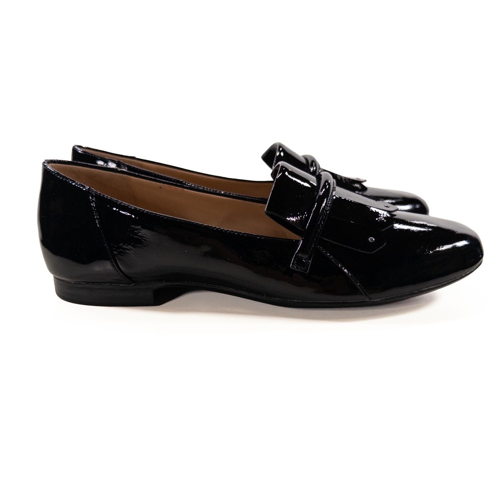 Naturalizer Womens Ellis Loafers 9W Black Patent Leather Kiltie Fringe Studded